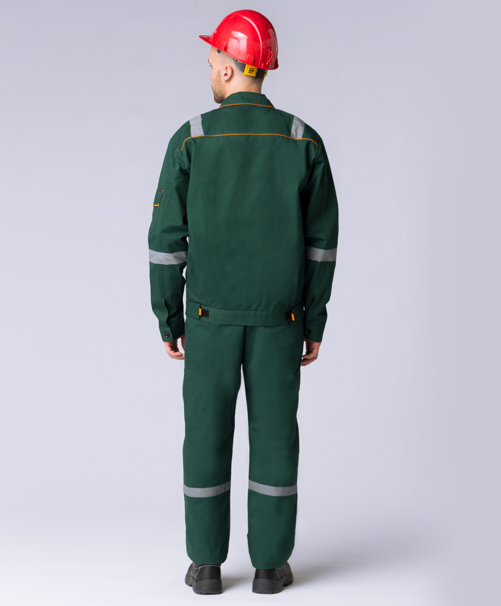 Костюм Респект (тк.Саржа,250) брюки, т.зеленый/оранжевый