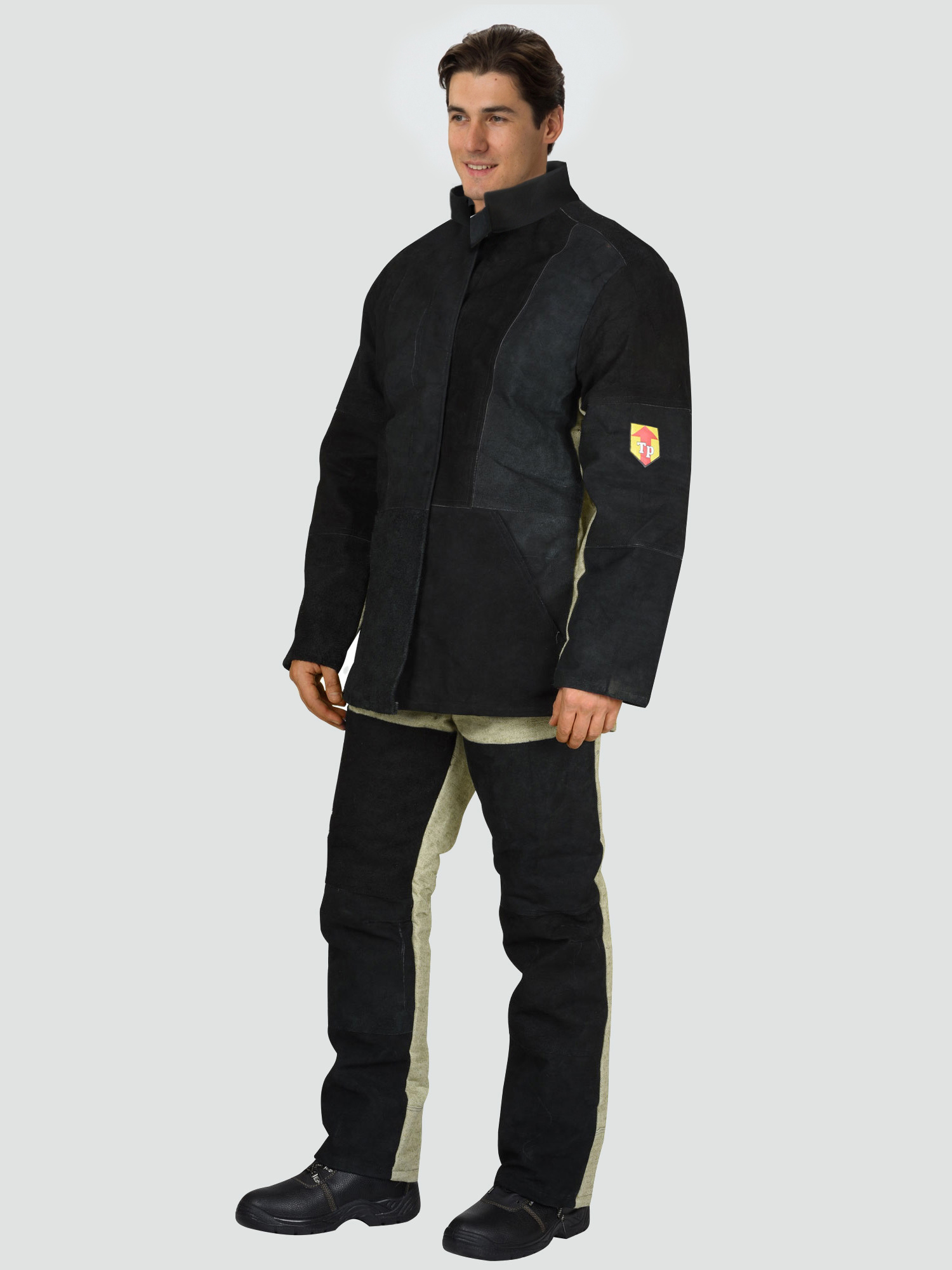 Костюм сварщика зимний комб.2 кл.з. NEW (тк.Брезент,550/Спилок S=2,3),черный/беж