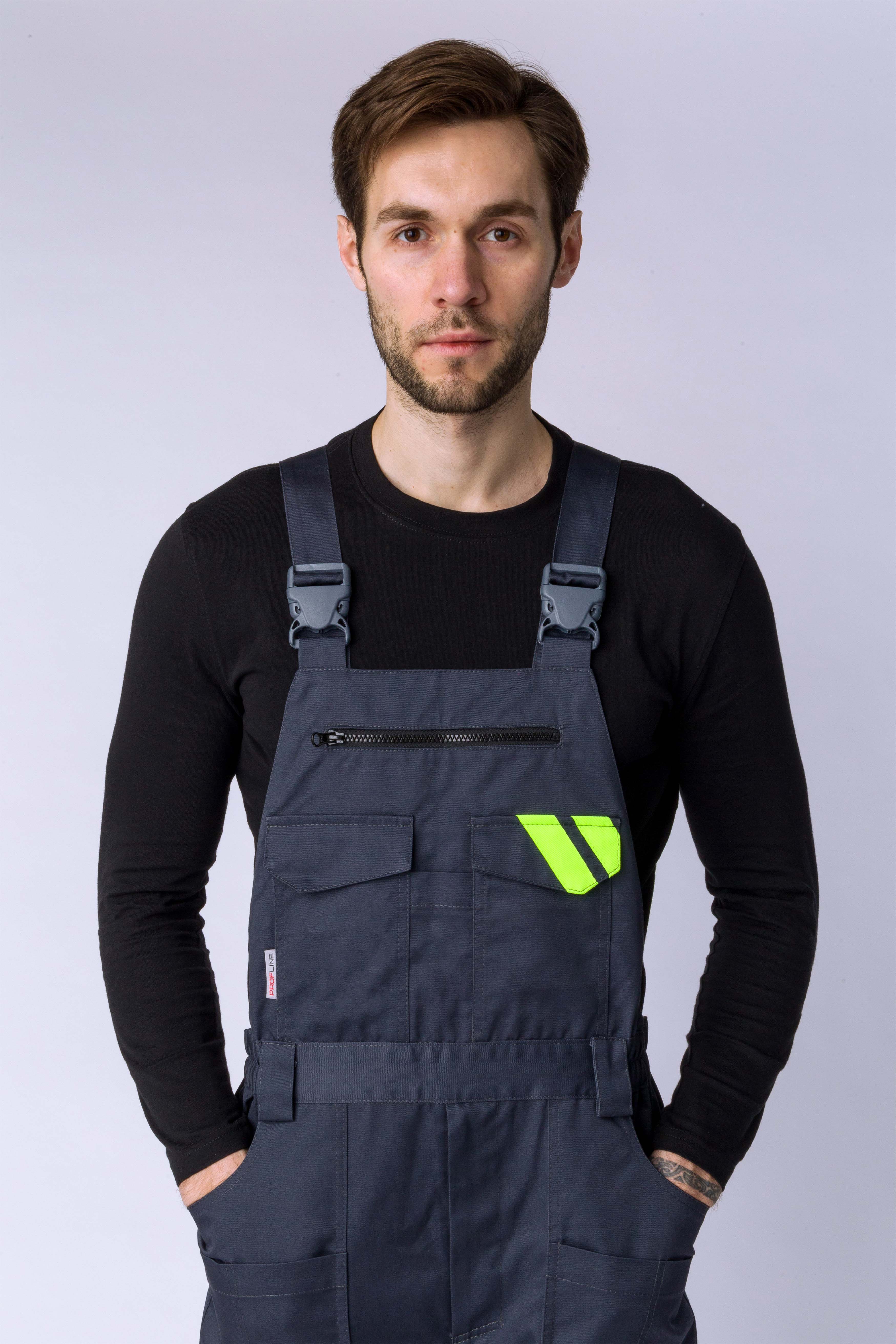 Полукомбинезон мужской PROFLINE SPECIALIST (тк.Смесовая,210), т.серый/лимонный