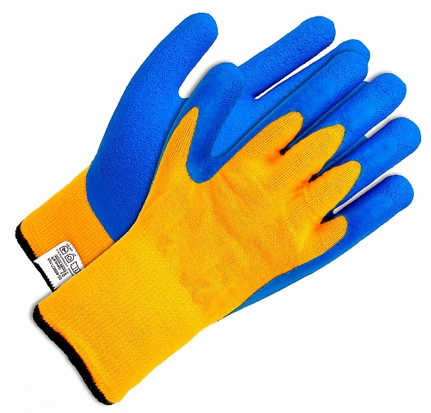 Перчатки Орион РТИ™ СНЕГИРЬ двойные (ПАН/пш+рельефный латекс), желтый/синий