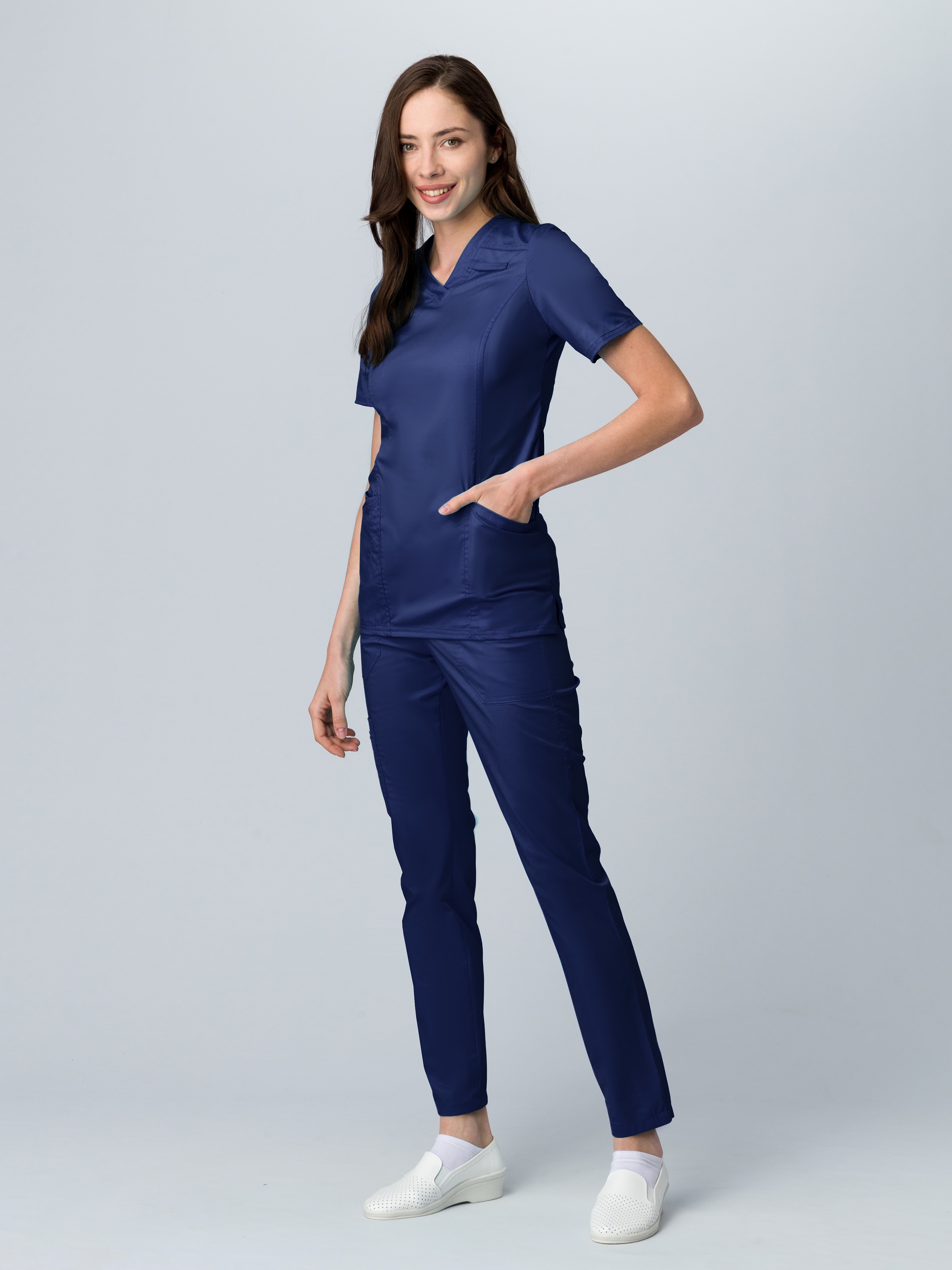 Костюм женский хирургический Модерн-002 (тк.Спандекс,175) MedLine, т.синий