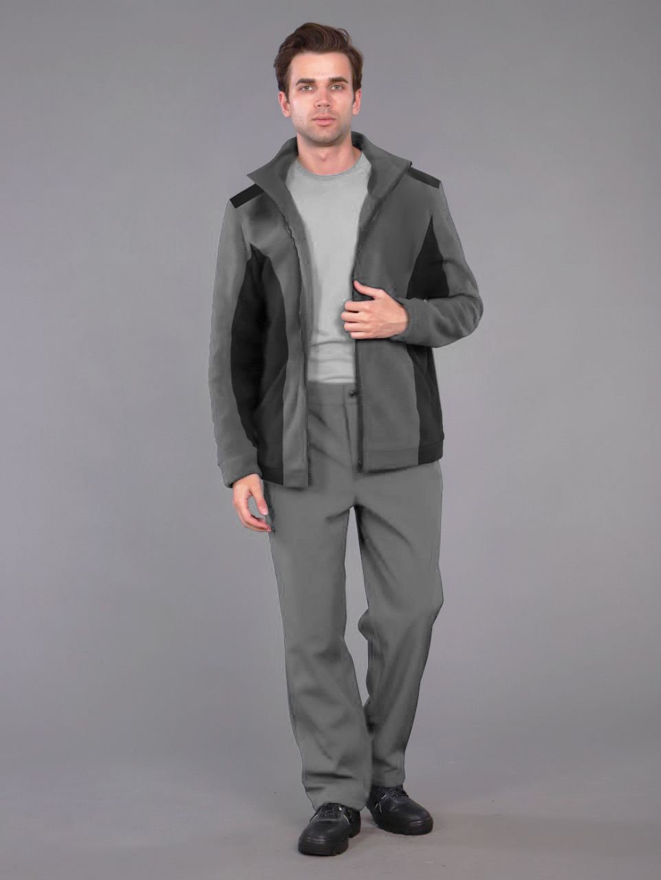 Куртка мужская (тк.Флис, 280), серый/черный