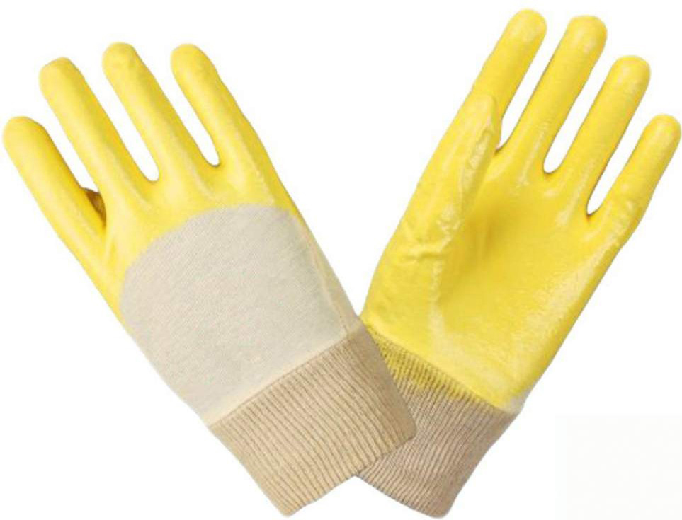 Перчатки нитриловые частичный облив облегченные манжет резинка, желтые (12 пар)